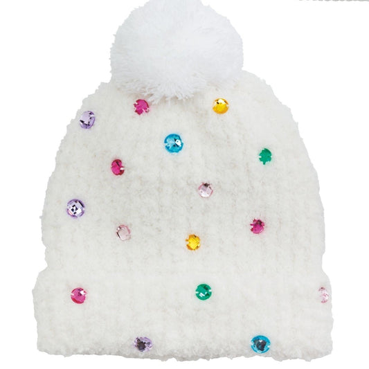 Rainbow Dots Rhinestone Beanie Hat