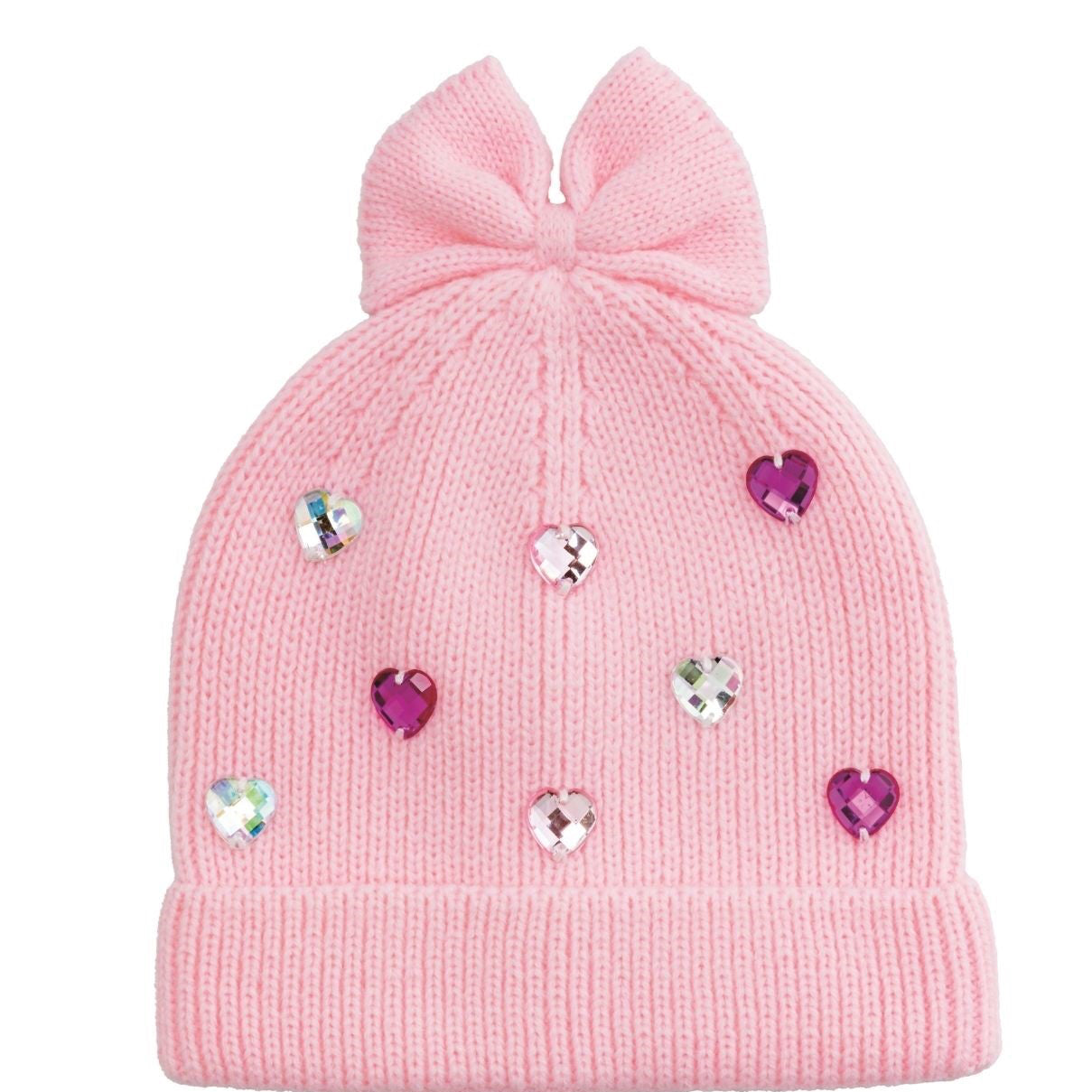 Pink Hearts Rhinestone Beanie Hat