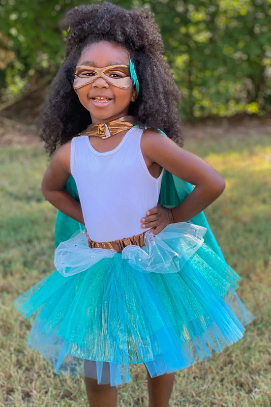 Super-Duper Tutu w/ Mask & Cape Copper & Teal 4/6