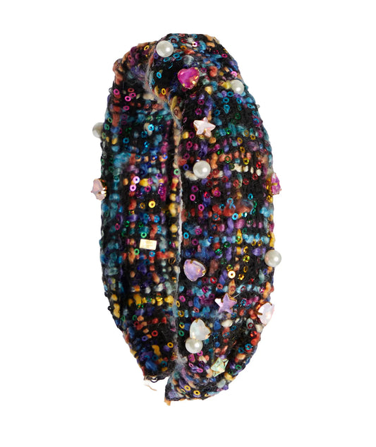 Jeweled Hearts/Stars Tweed Knot Headband