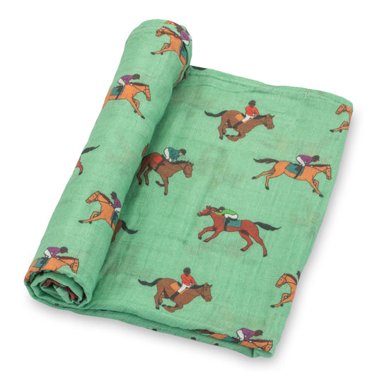 Derby Days Horse Racing Theme Baby Swaddle Blanket