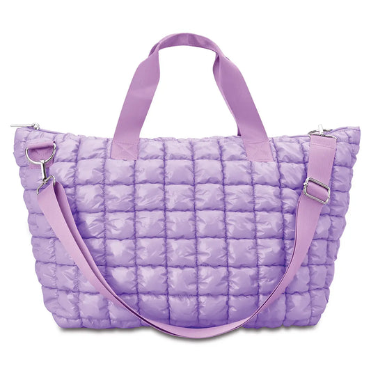 Lavender Shiny Puffer Overnight Bag