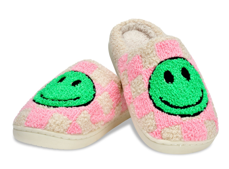 PINK & GREEN HAPPY CHECK SLIPPERS