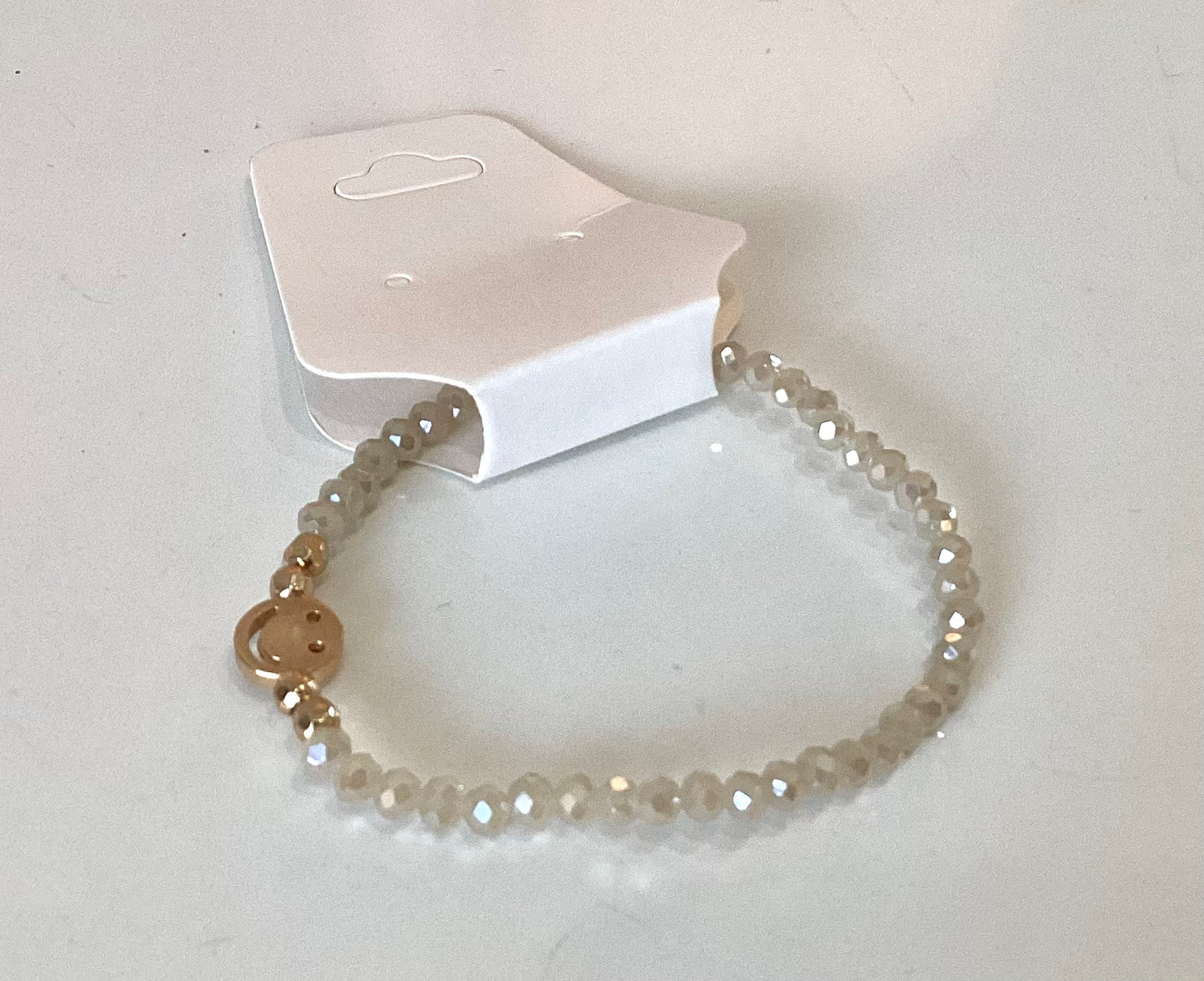 Bracelet | White Jeweled with Smiley Face
