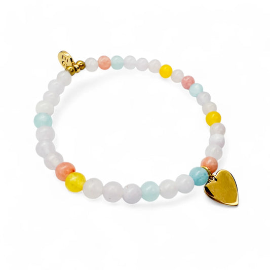 MINI Charm Bracelet - Heart Charm + Multicolored Quartz