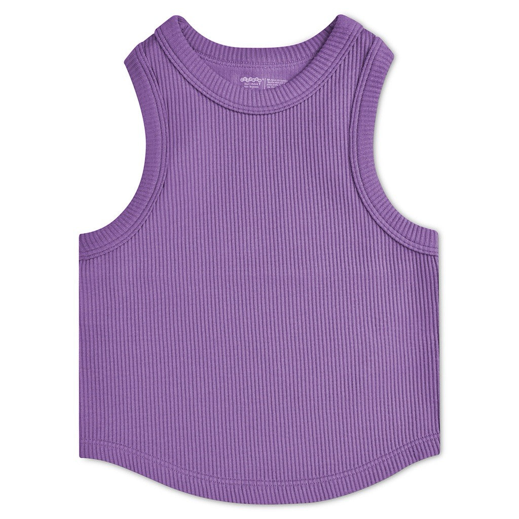 VIVID VIOLET CROPPED RIBBED RACERBACK TANK TOP