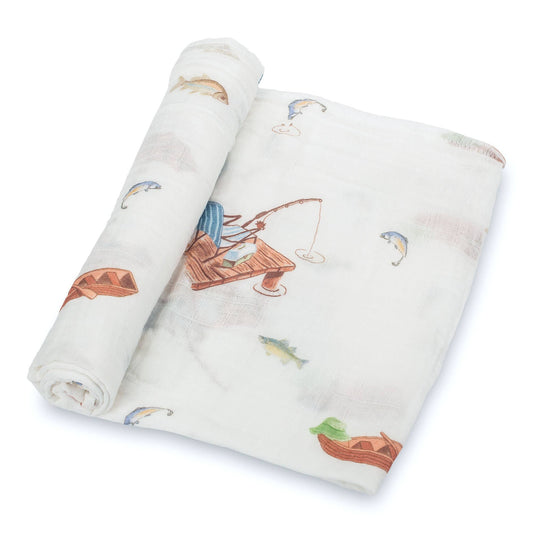 Gone Fishing | LollyBanks Baby Muslin Cotton Blanket