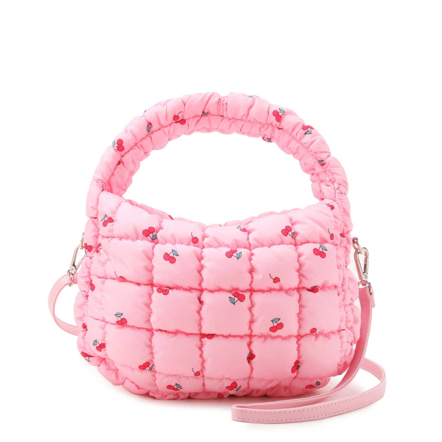 Quilted Scrunchies Cherry Printed Mini Hobo Crossbody Bag | Aqua Cherry Print Scrunch