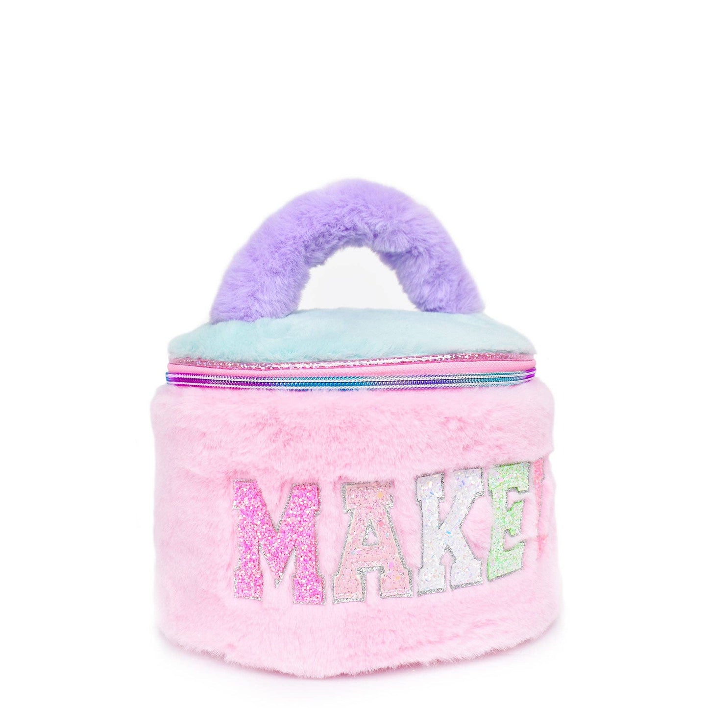 'Makeup' Colorblocked Plush Rounded Glam Bag