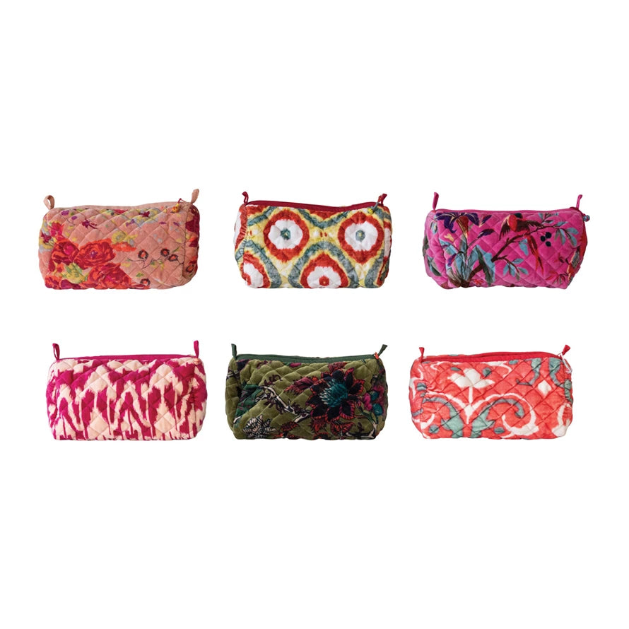 Quilted Cotton Velvet Zip Pouch