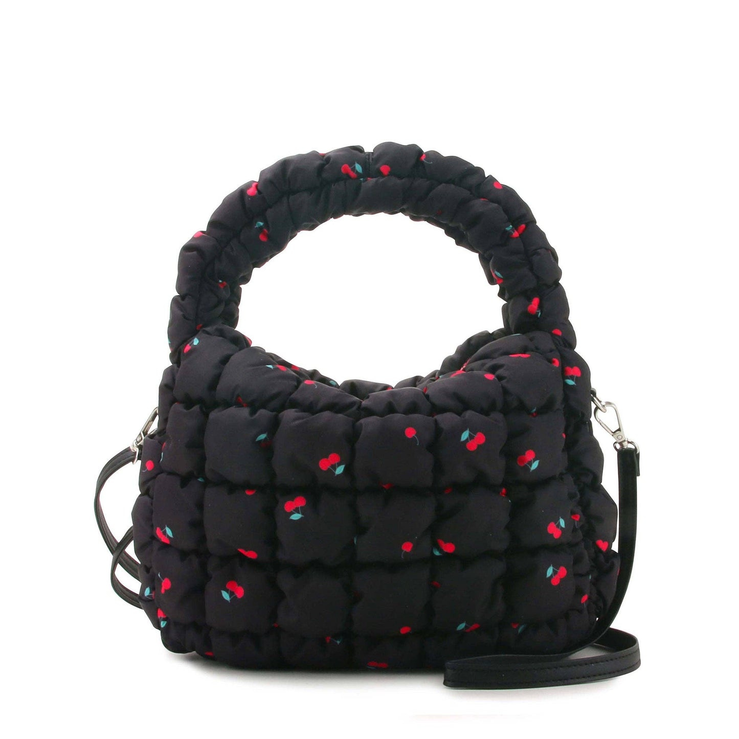 Quilted Scrunchies Cherry Printed Mini Hobo Crossbody Bag | Aqua Cherry Print Scrunch