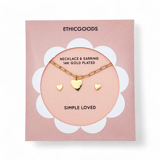 Ethic Goods Kids Necklace Earring Set: Gold Hearts