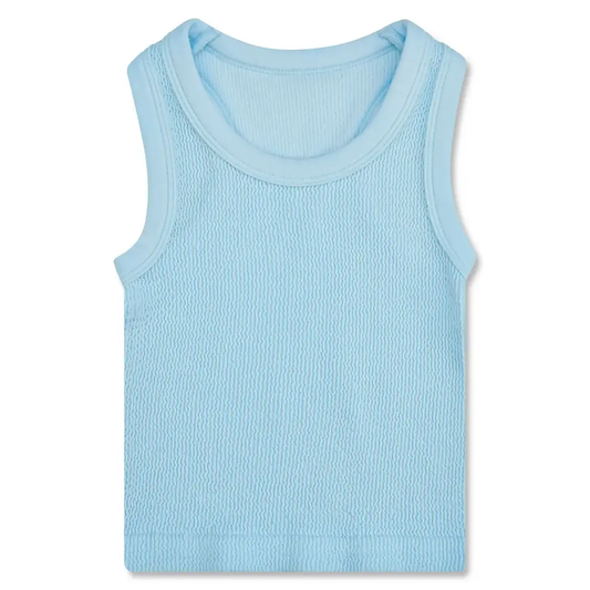 Light Blue Cropped Smocked Racerback Tank Top
