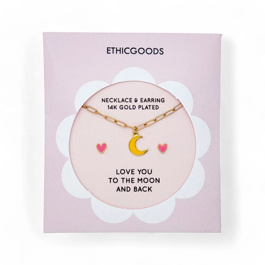 Ethic Goods Kids Necklace Earring Set: Heart & Moon