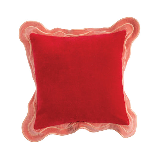 Cotton Velvet Pillow with Embroidery Scalloped Flange
