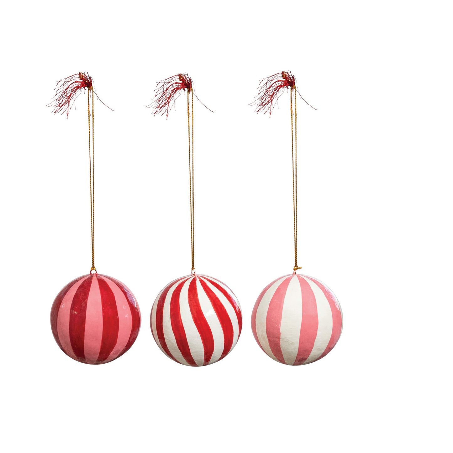 Hand Painted Paper-Mache | Striped Ball Ornament Tassel | 3 Styles