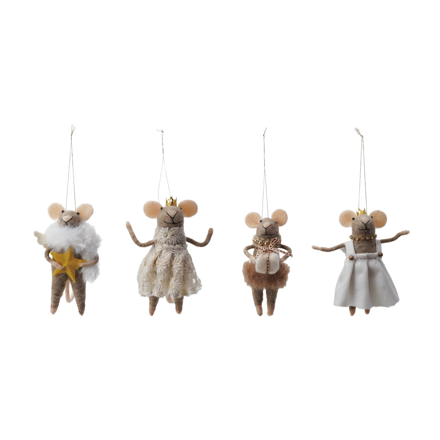 Handmade Wool Felt Mouse in Party Clothes Ornament | 4 Styles