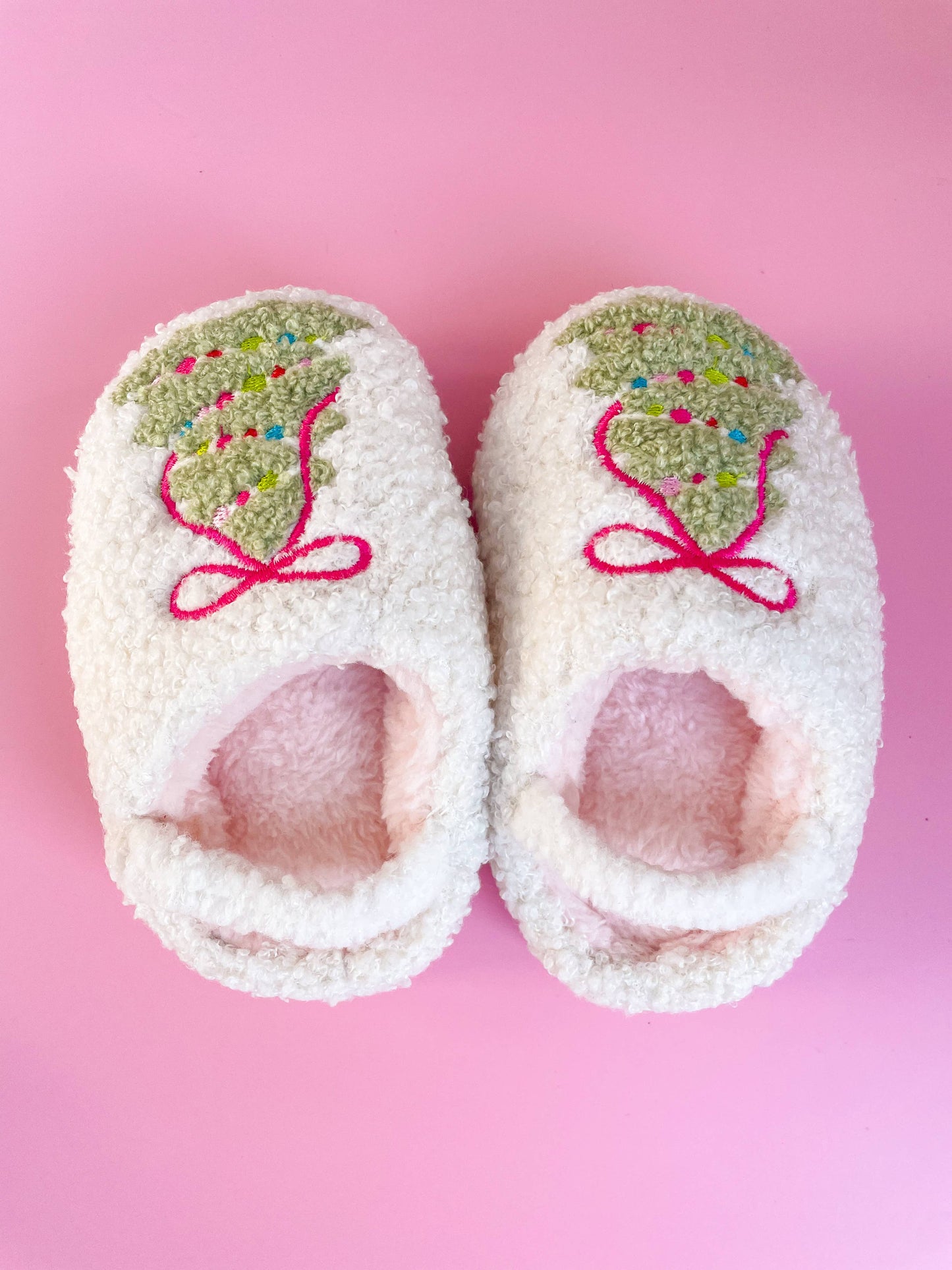 Pink Bow Christmas Tree Slippers | Toddlers