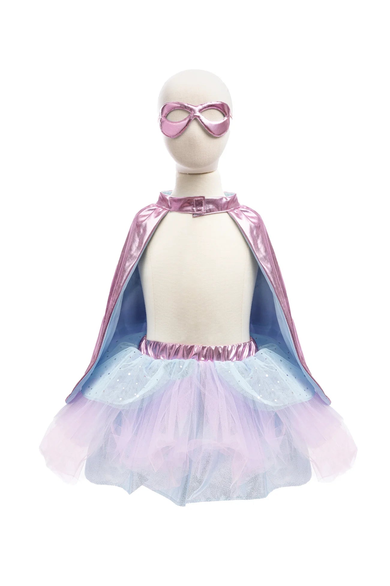 Super-duper Tutu, Cape, Mask / Metallic Pink & Light Blue / 5-6