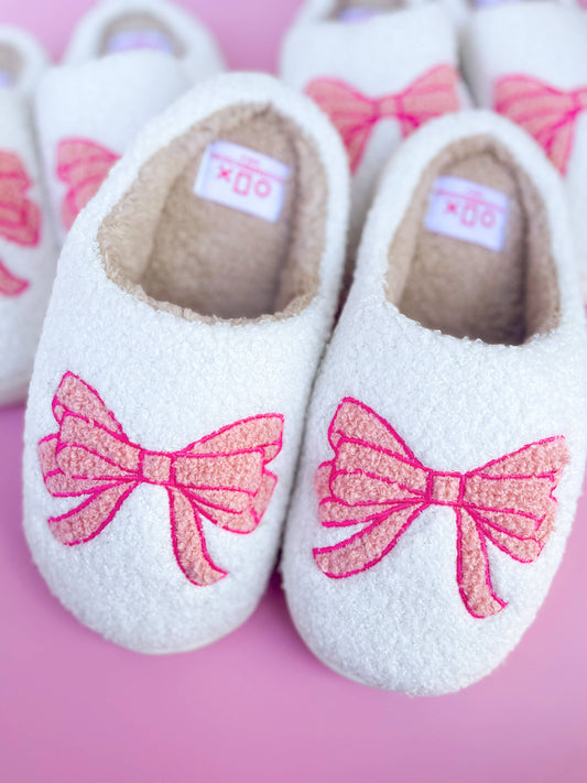 Pink Bow Slippers | Adult Sizes