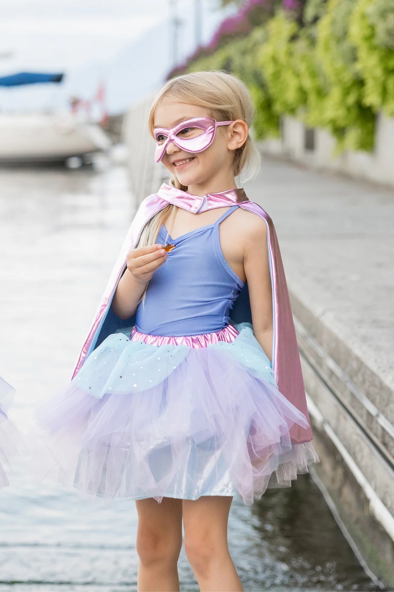 Super-duper Tutu, Cape, Mask / Metallic Pink & Light Blue / 5-6