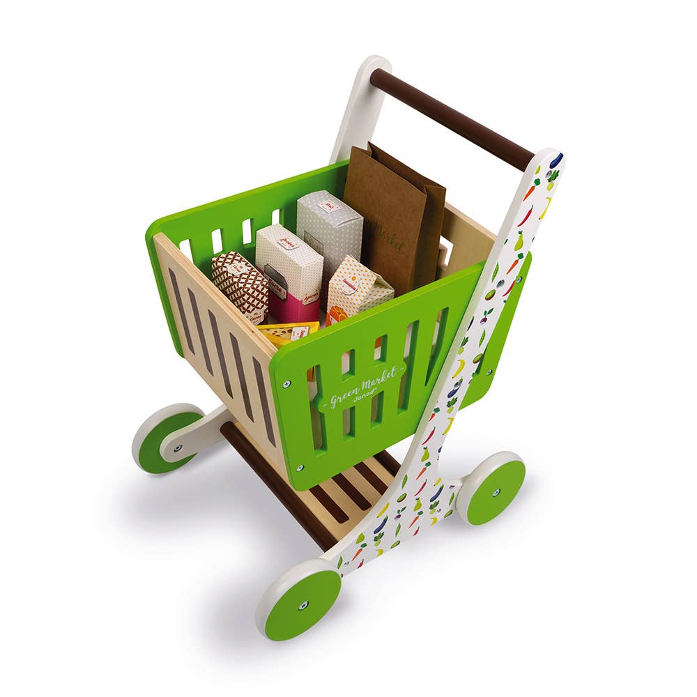 Green Market | Wooden Shopping Trolley | Pretend Play