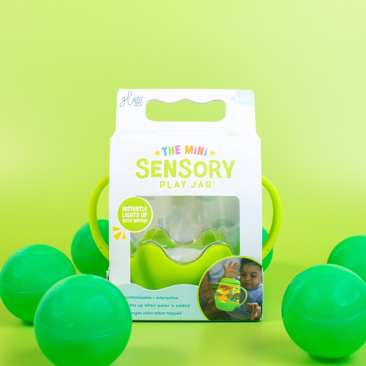 Glo Pals Mini Sensory Jar and Silicone Fun Filler Bundle | Green