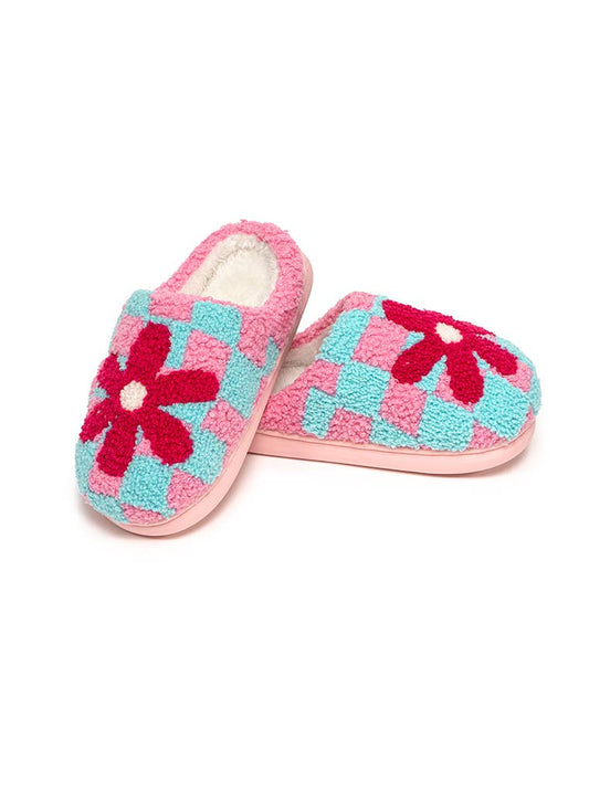 Indoor / Outdoor Slippers - Kids- Checker w/Red Flower -Pink: LITTLE KIDS 9-12