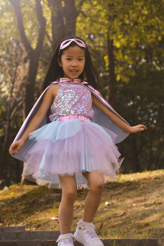 Super-duper Tutu, Cape, Mask / Metallic Pink & Light Blue / 5-6