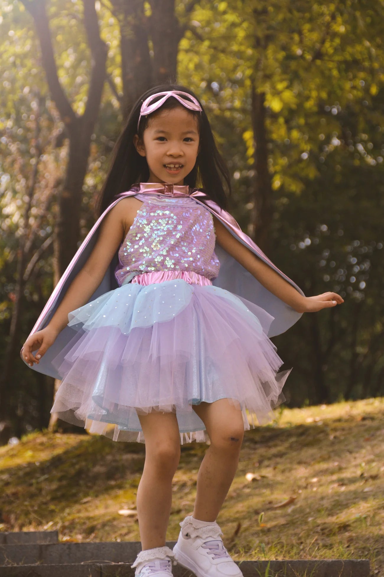 Super-duper Tutu, Cape, Mask / Metallic Pink & Light Blue / 5-6