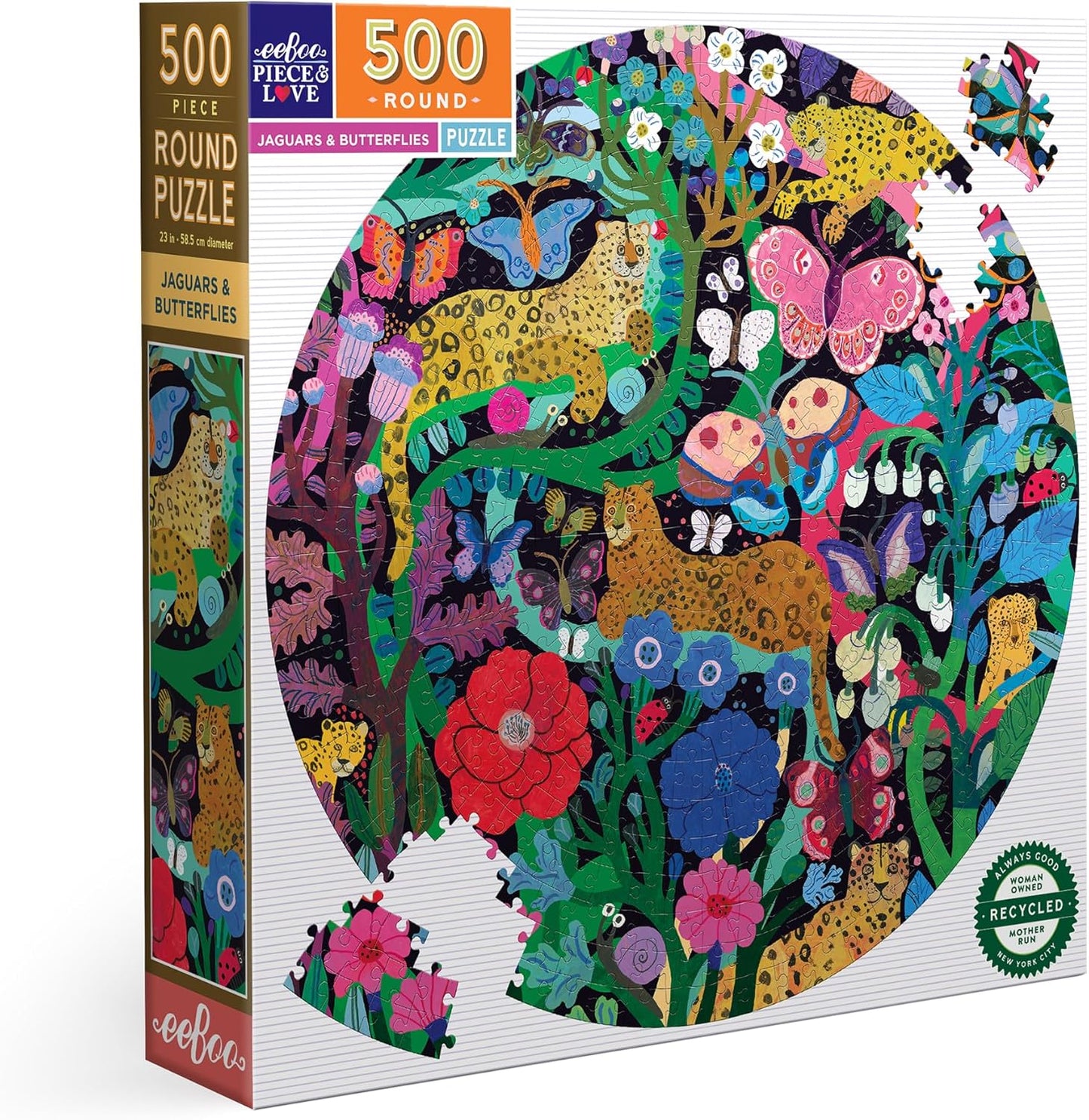 Jaguars & Butterflies 500pc Round Puzzle