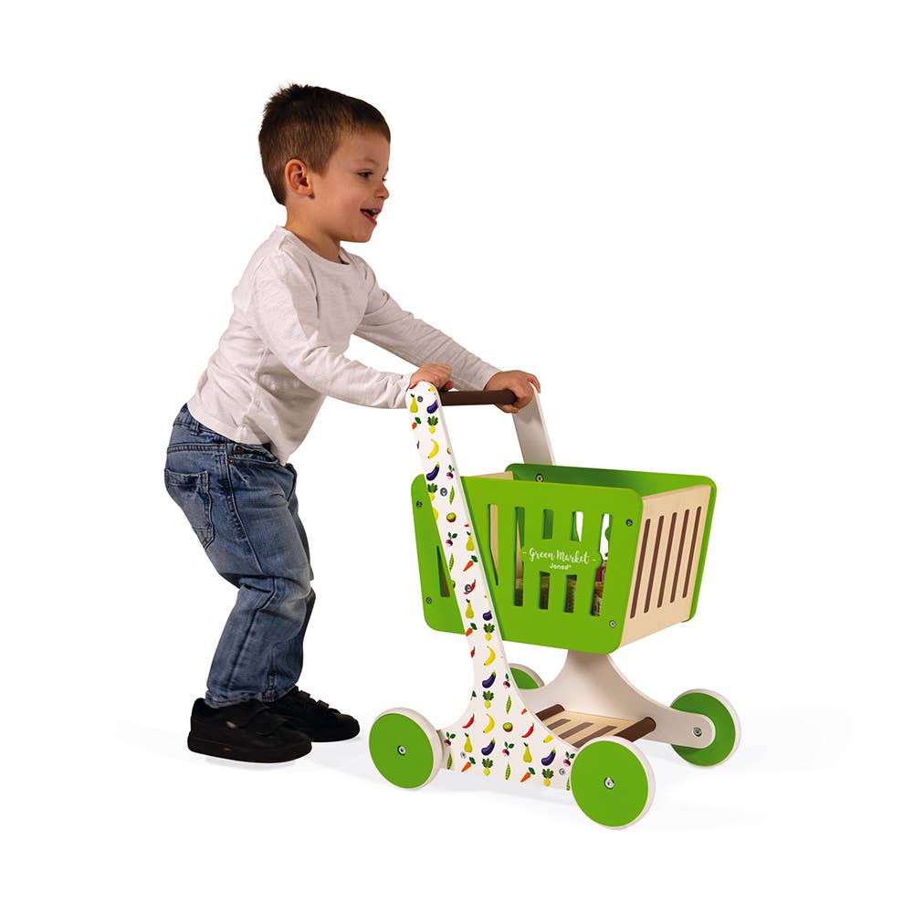 Green Market | Wooden Shopping Trolley | Pretend Play