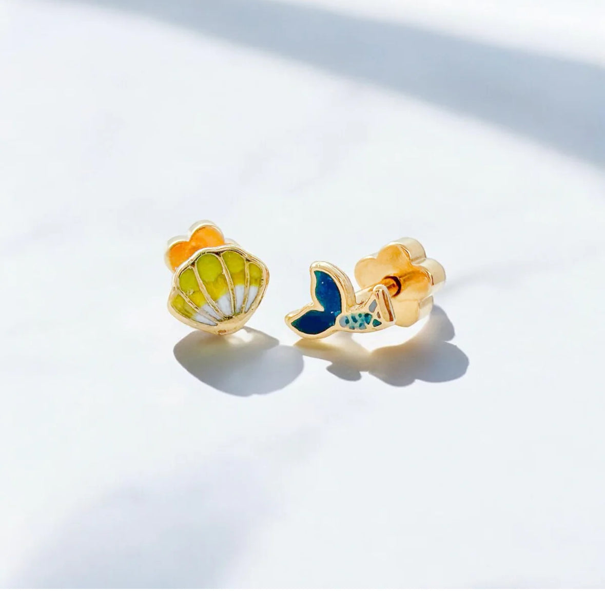 Classic Gold Kids Earrings: Mermaid & Shell