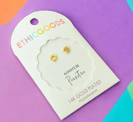 Classic Gold Kids Earrings: Paw Print