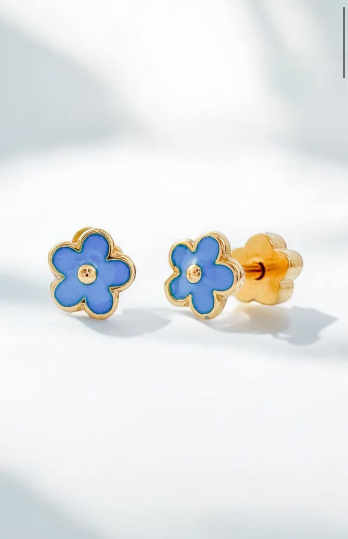 Classic Gold Kids Earrings: Blue Flowers