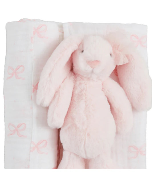 Bow Bunny Swaddle & Rattle Set