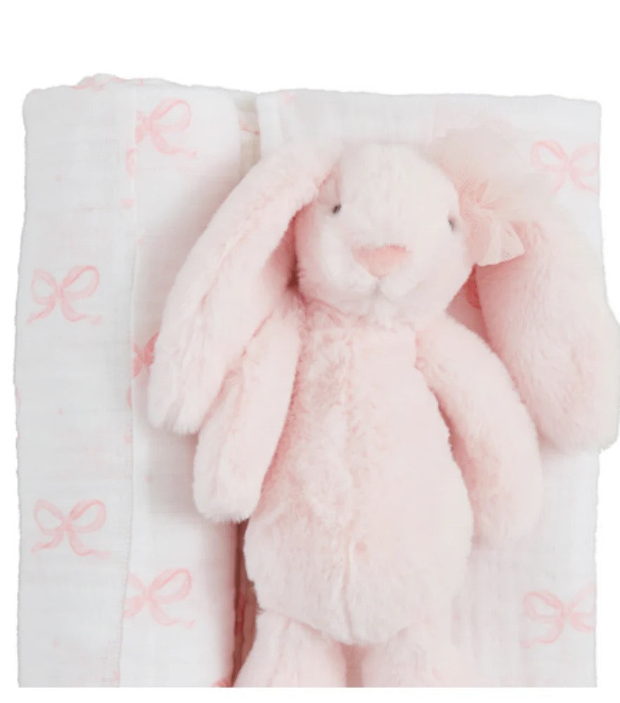Bow Bunny Swaddle & Rattle Set