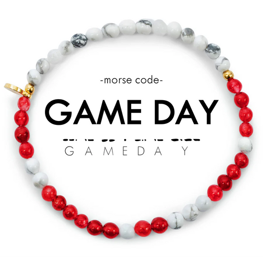 Morse Code Bracelet: Game Day | Howlite & Maroon Quartz