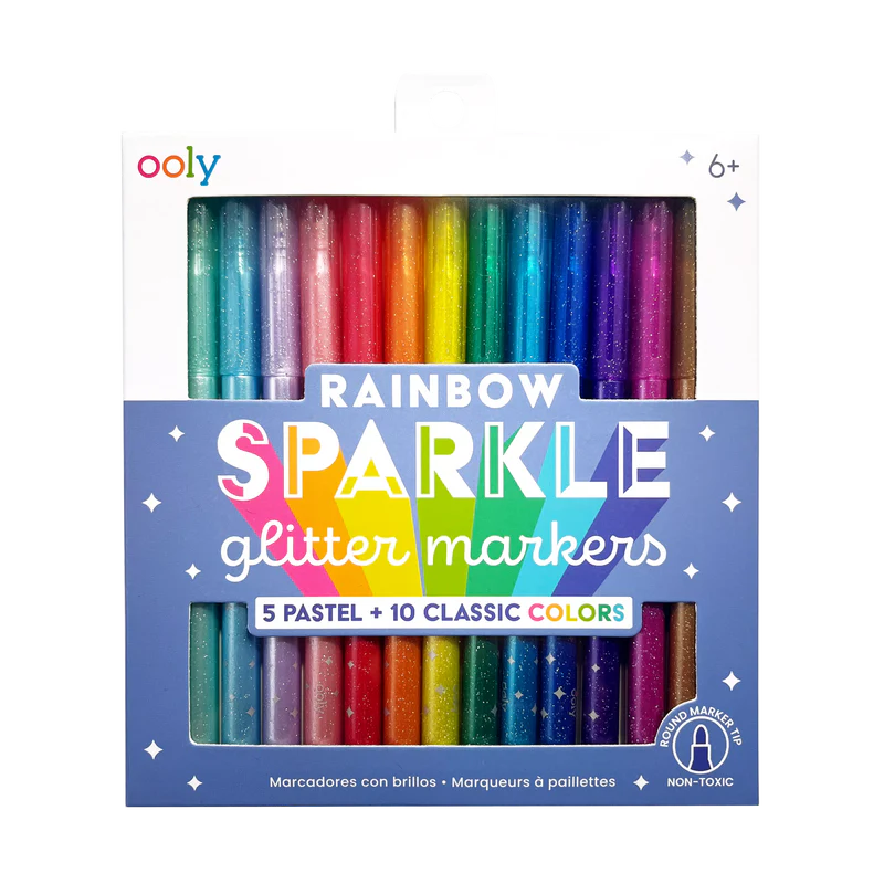 Rainbow Sparkle Glitter Markers - Set of 15