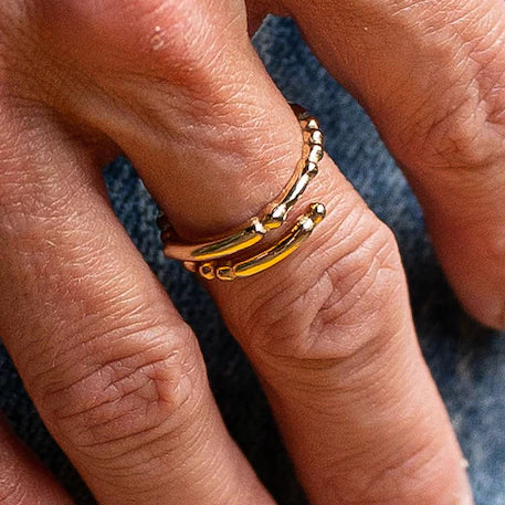 Morse Code Patterned Gold Ring: Friendship