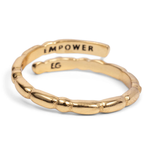 Morse Code Patterned Gold Ring: Empower