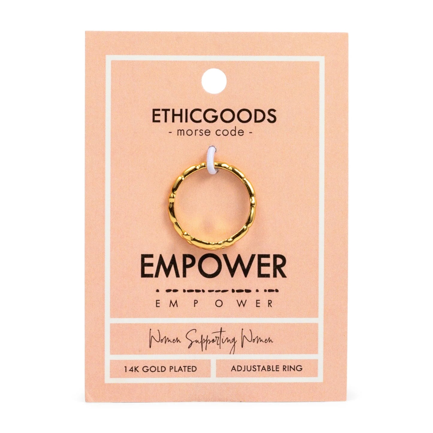 Morse Code Patterned Gold Ring: Empower