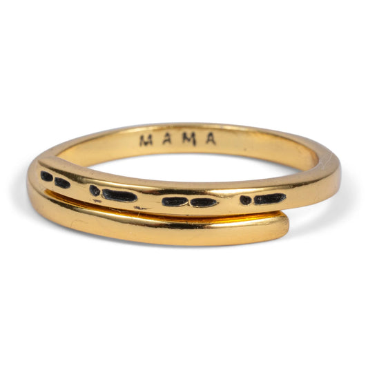 Morse Code Patterned Gold Ring: Mama