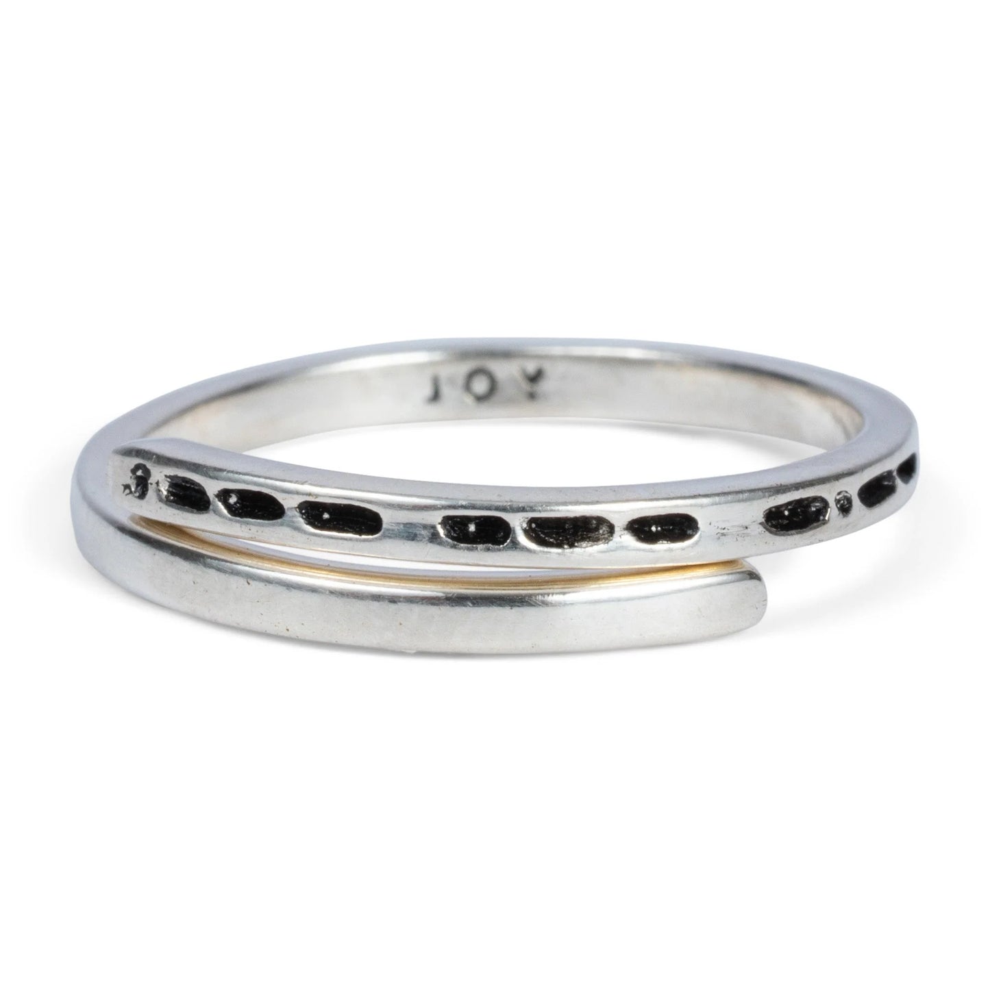 Morse Code Stamped Silver Ring: Joy