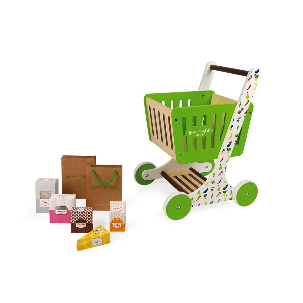 Green Market | Wooden Shopping Trolley | Pretend Play