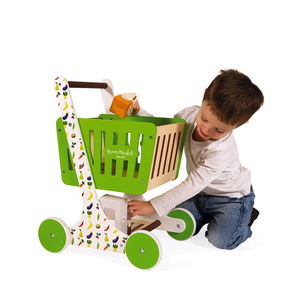 Green Market | Wooden Shopping Trolley | Pretend Play