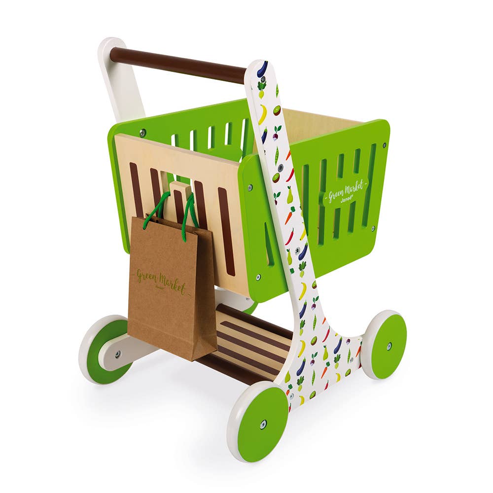 Green Market | Wooden Shopping Trolley | Pretend Play