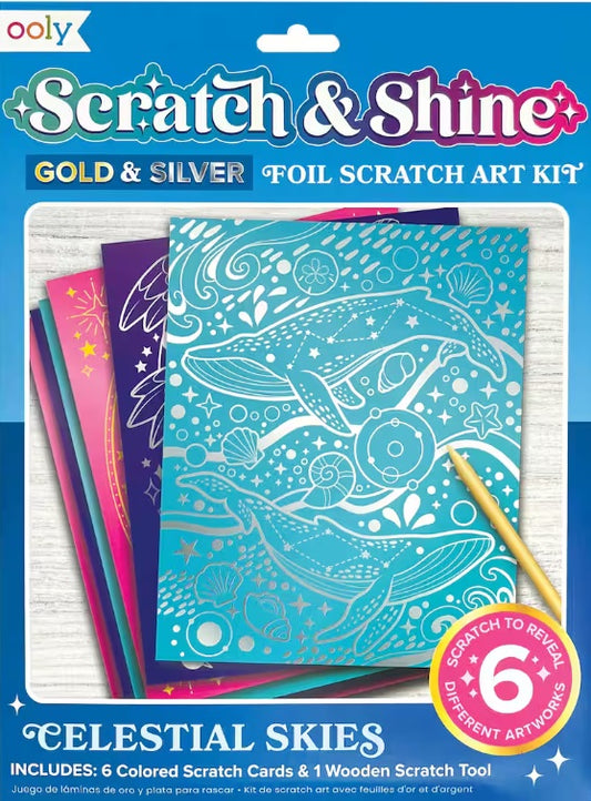 Scratch & Shine: Foil Scratch Art Kit - Celestial Skies