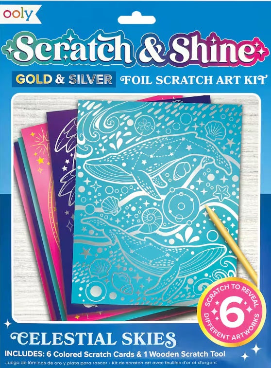 Scratch & Shine: Foil Scratch Art Kit - Celestial Skies