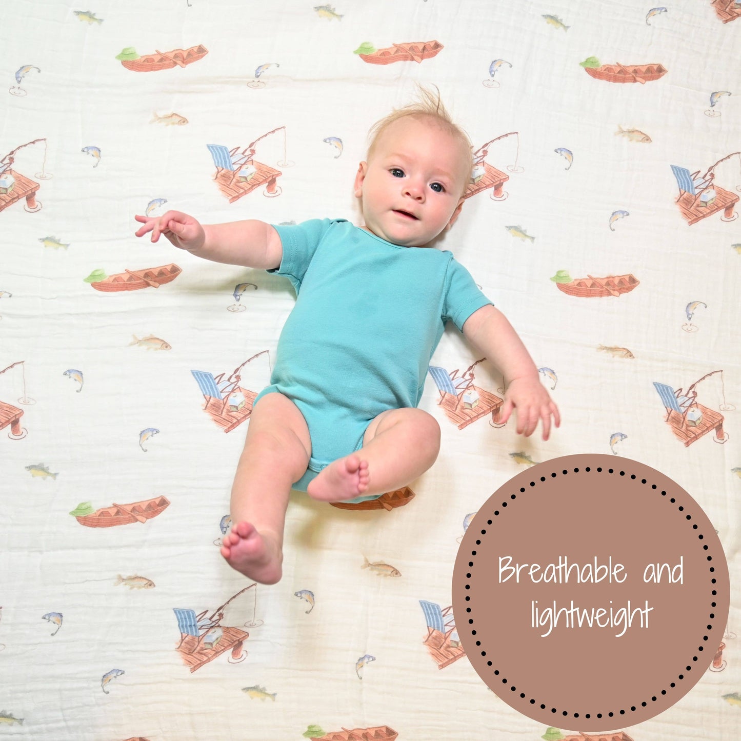 Gone Fishing Baby Muslin Cotton Blanket